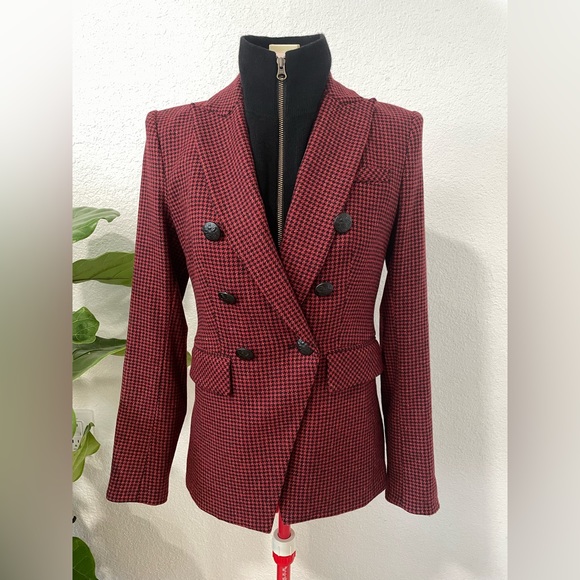 NWT Veronica Beard red and black houndstooth blazer with wool Dickey - Picture 1 of 7